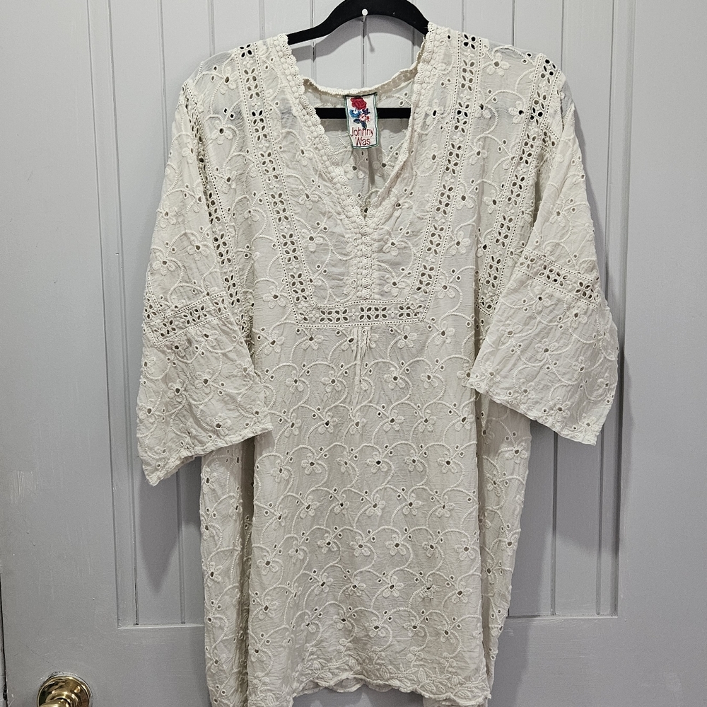 Johnny was floral embroidered long sleeve beige blouse